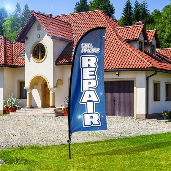 QSUM Cell Phone Repair Themed Feather Flag,7FT Phone & Tech Repair Advertising Swooper Flag, Vivid Color and Fade Proof Promotion Businesses Signs