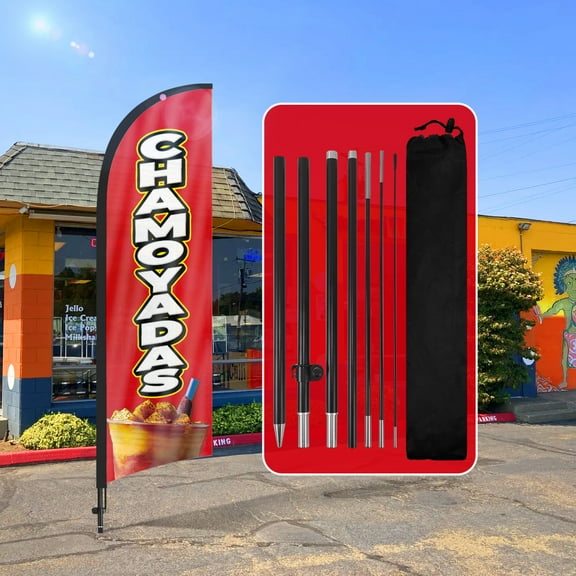 QSUM Chamoyadas Drink Feather Flag with Flag Pole Kit and Ground Spike, 8.2FT Chamoyadas Drink Windless Flag Banner Sign Business for Outdoor Advertising Sign Decoration Display