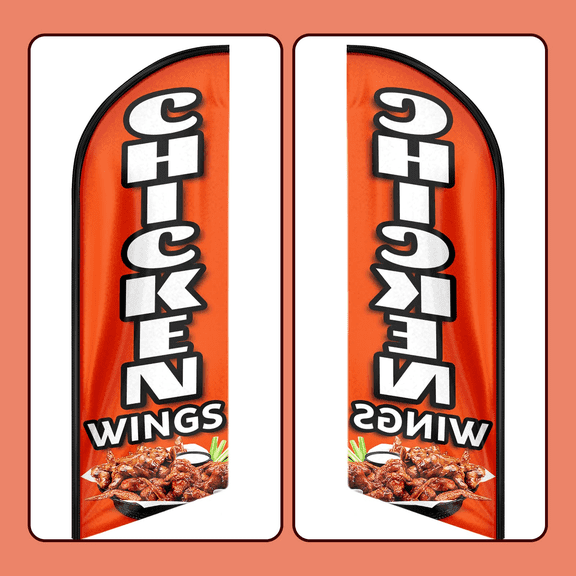 QSUM Chicken Wings Themed Swooper Flag, 11FT Chicken Wings Advertising Feather Flag with Pole Kit, Ground Spike and Hand Bag, Chicken Wings Banner Signs for Businesses and Storefronts(FLAG ONLY)
