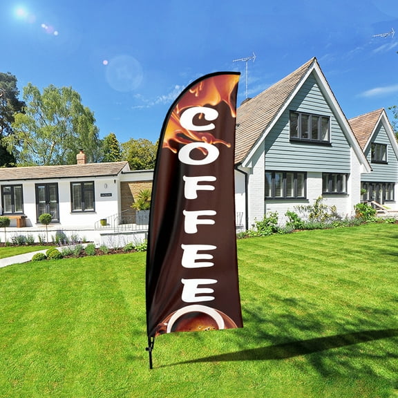 QSUM Coffee Feather Flag Kit,7FT Coffee Shop Advertising BannerCafe Business Signs,Coffee Decoration Display