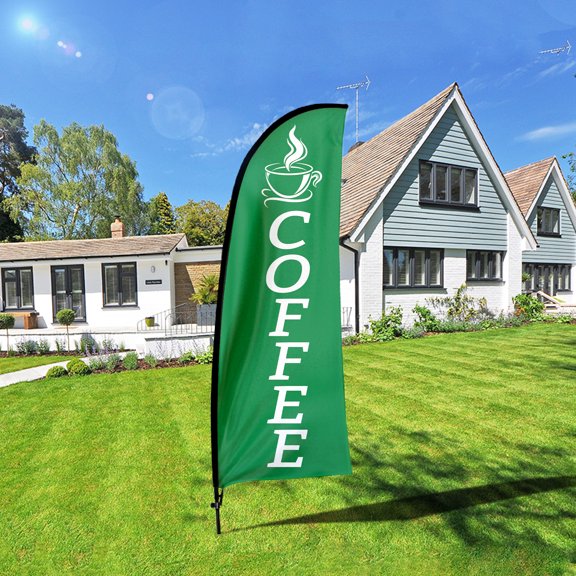 QSUM Coffee Sign Feather Flag with Pole Kit,7FT Coffee Decoration Display, Coffee Business Sign,Coffee Swooper FlagAdvertising Flag