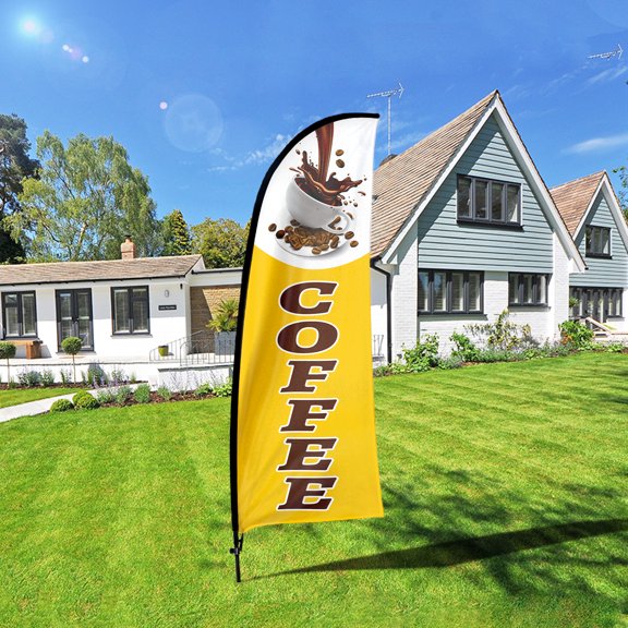 QSUM Coffee Sign Feather Flag with Pole Kit,7FT Coffee Decoration Display, Coffee Business Sign,Coffee Swooper FlagAdvertising Flag