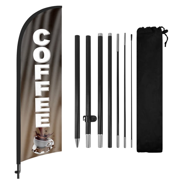 QSUM Coffee Sign Feather Flag with Pole Kit,7FT Coffee Decoration Display, Coffee Business Sign,Coffee Swooper Flag
