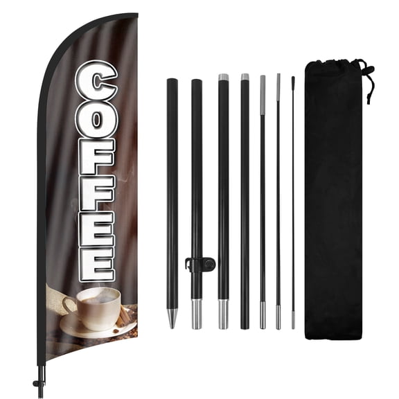 QSUM Coffee Sign Feather Flag with Pole Kit,7FT Coffee Decoration Display, Coffee Business Sign,Coffee Swooper Flag