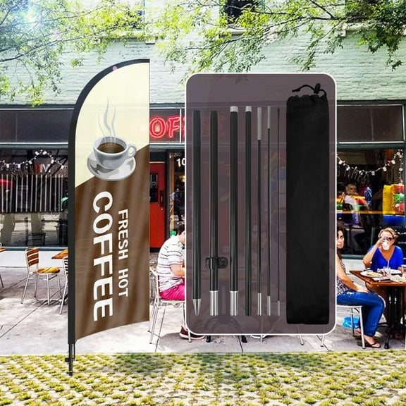 QSUM Coffee Sign Feather Flag with Pole Kit,8.2FT Coffee Advertising Flag, Coffee Business Sign,Coffee Swooper Flag White