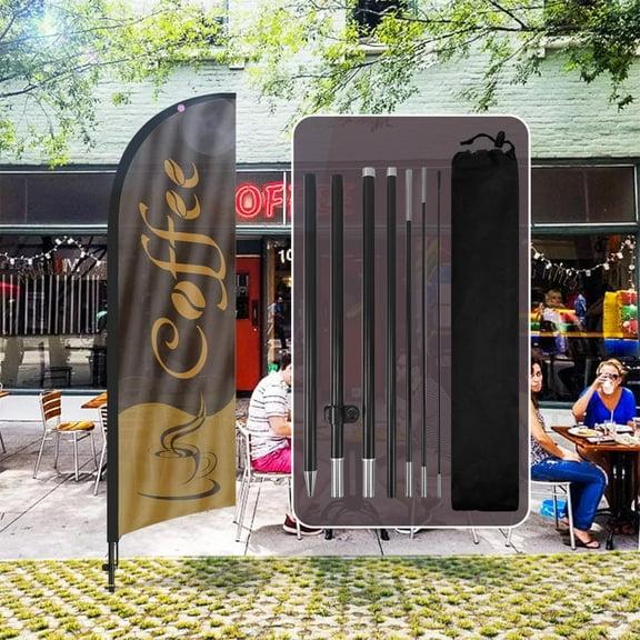 QSUM Coffee Sign Feather Flag with Pole Kit,8.2FT Coffee Decoration Display, Coffee Business Sign,Coffee Swooper FlagAdvertising Flag
