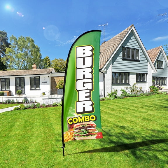 QSUM Combo Burger Feather Flag Kit,7FT Quick Bites Advertising Banner,Burger Rush Restaurant Business Signs
