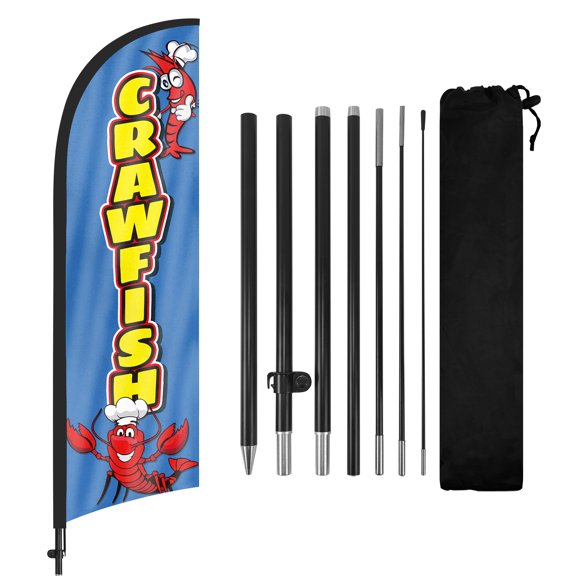 QSUM Crawfish Feather Flag with Flag Pole Kit and Ground Spike, 8.2FT Seafood Restaurant Windless Flag Banner Sign Business for Outdoor Advertising Sign Decoration Display