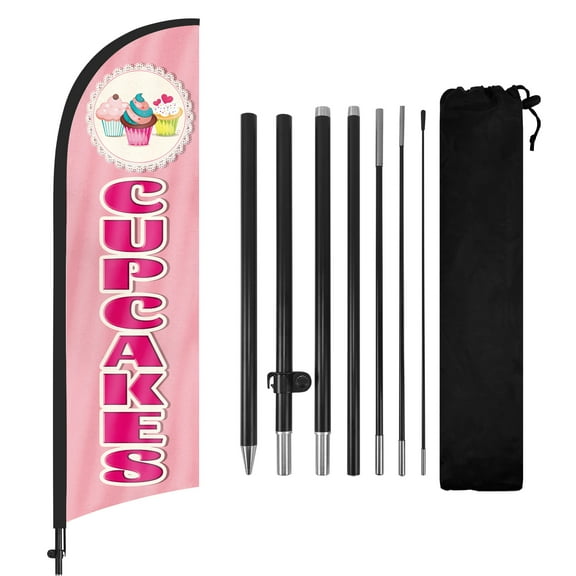QSUM Cupcakes Feather Flag with Flag Pole Kit and Ground Spike, 8.2FT Snacks Windless Flag Banner Sign Business for Outdoor Advertising Sign Decoration Display