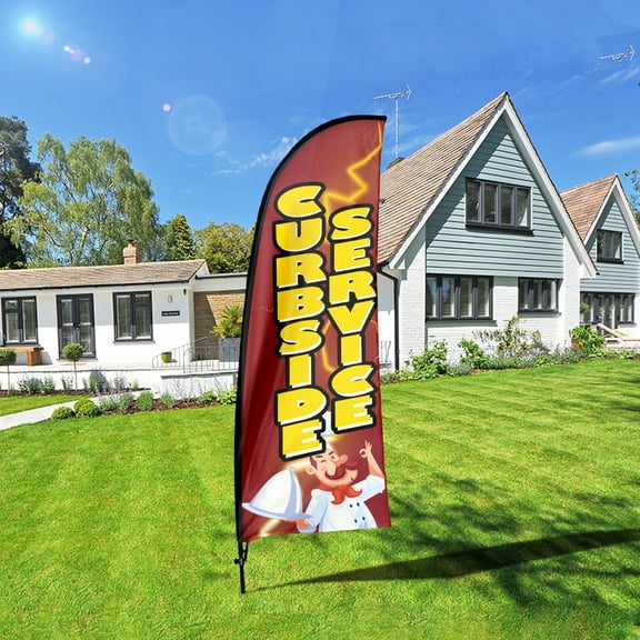 QSUM Curbside Service Feather Flag Kit,7FT Fast Store Pickup Advertising Banner, Store Businesses Signs