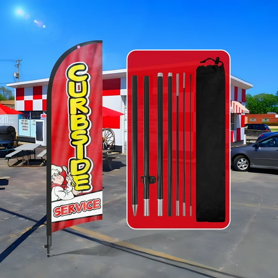 QSUM Curbside Service Themed Feather Flag,8.2FT Curbside Service Advertising Swooper Flag, Vivid Color and Fade Proof Curbside Service Signs for Businesses