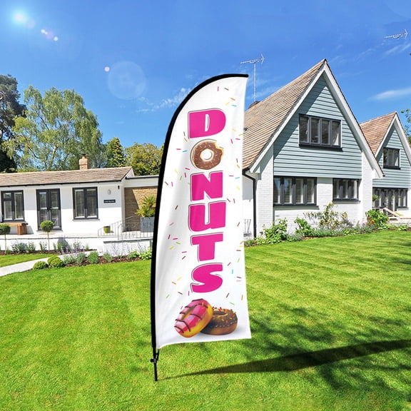 QSUM Donuts Business Flag With Pole Kit , Donuts Advertising Feather Flag, 7ft Donuts Banner ,Commercial Use Flag