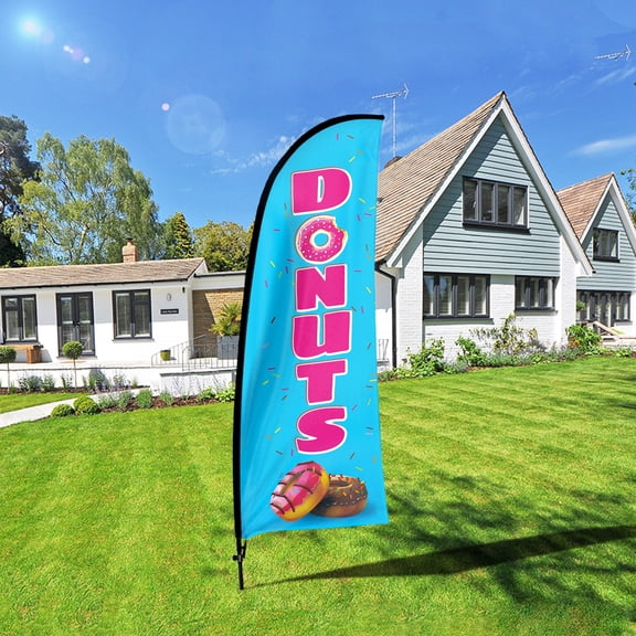QSUM Donuts Sign Feather Flag with Pole Kit,7FT Donuts Decoration Display, Donuts Business Sign,Donuts Swooper FlagAdvertising Flag
