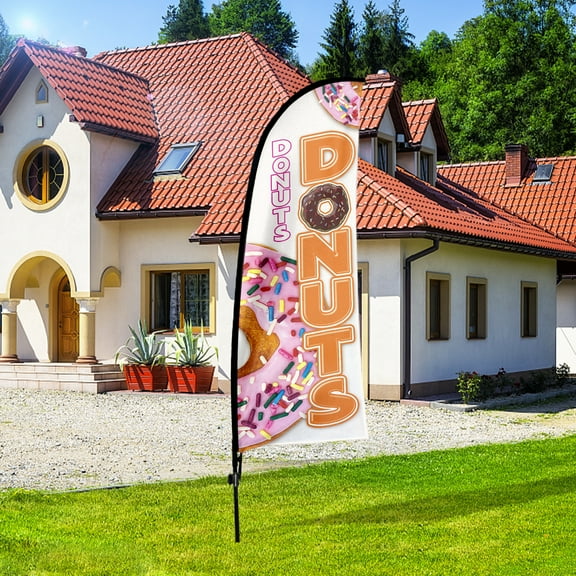 QSUM Donuts Sign Feather Flag with Pole Kit,7FT Donuts Decoration Display, Donuts Business Sign,Donuts Swooper Flag