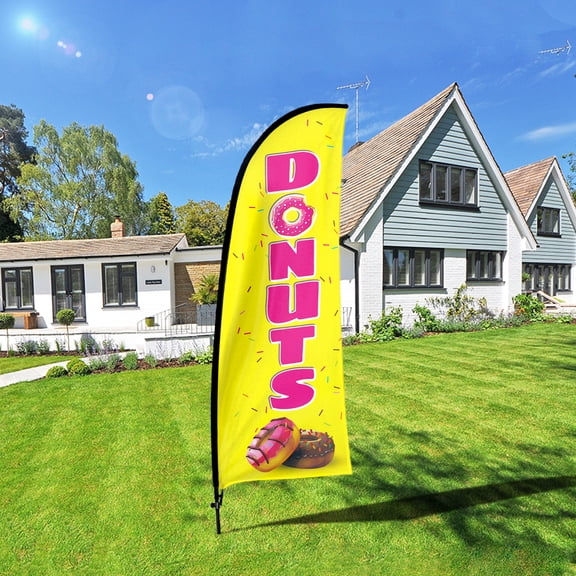 QSUM Donuts Swooper Flag With Pole Kit , 7FT Donuts  Advertising Feather Flag,  Donuts Business Banner ,Commercial Use Flag