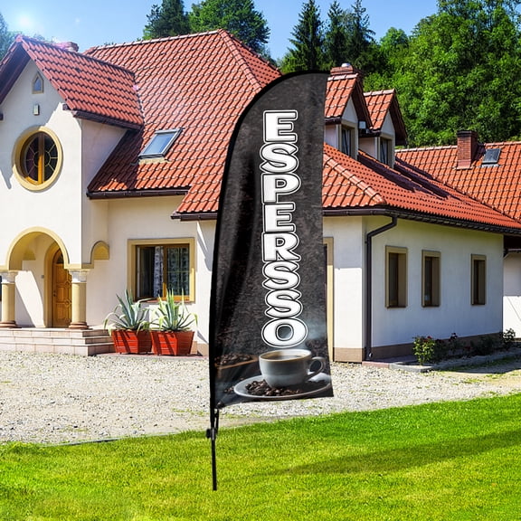 QSUM Espersso Sign Feather Flag with Pole Kit,7FT Espersso Decoration Display, Espersso Business Sign,Espersso Swooper Flag