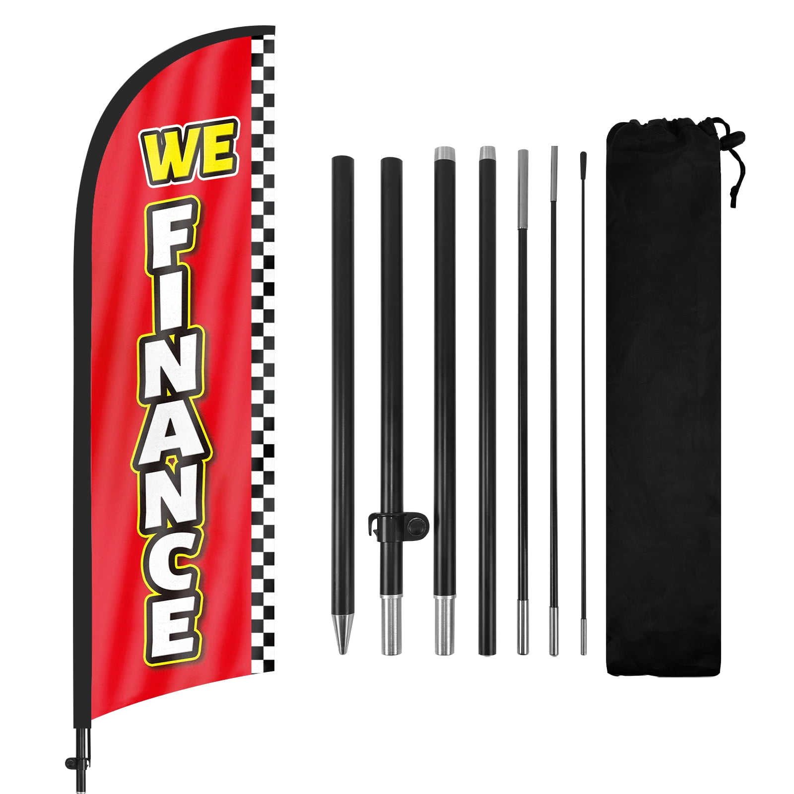 QSUM We Finance Feather Flag with Flag Pole Kit and Ground Spike, 8.2FT We Finance Windless Flag Banner Sign Business for Outdoor Advertising Sign Decoration Display