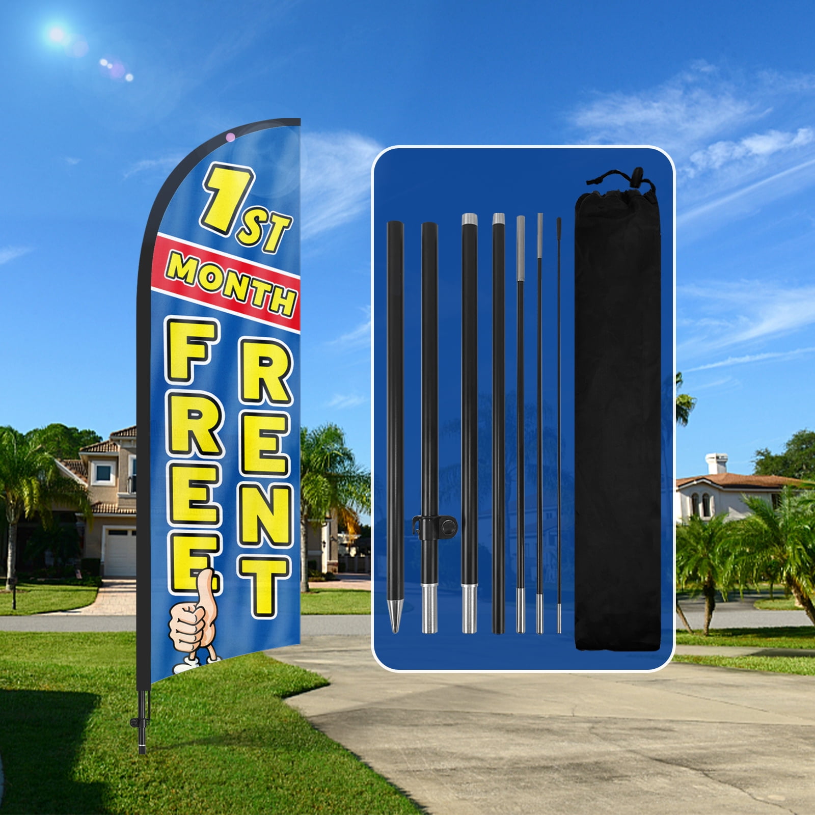 QSUM Free Rent Sign Feather Flag with Pole Kit,7FT Free Rent Decoration ...