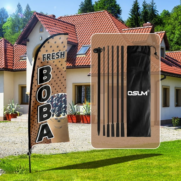 QSUM Fresh Boba Sign Feather Flag with Pole Kit,7FT Fresh Boba Decoration Display, Fresh Boba Business Sign,Fresh Boba Swooper Flag