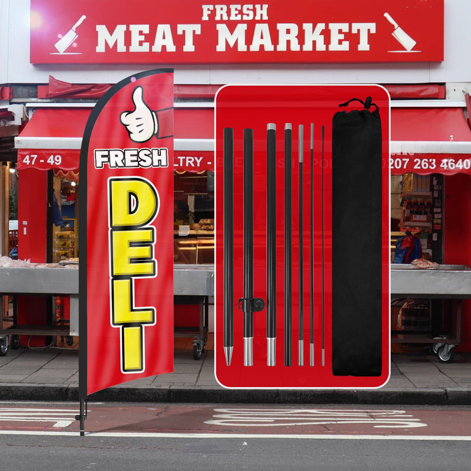 Custom Signs Deli QSUM Fresh Deli Sign Feather Flag with Pole Kit,8.2FT Fresh Deli ...