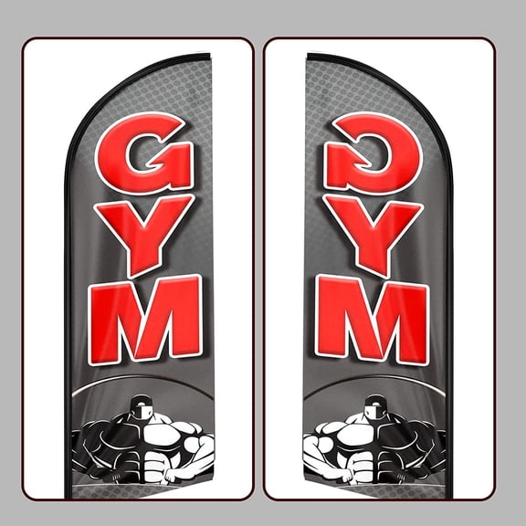 QSUM GYM Themed Feather Flag, 11FT GYM Advertising Swooper Flag, Vivid Color and Fade Proof GYM Signs for Businesses (Flagpole Not Included)
