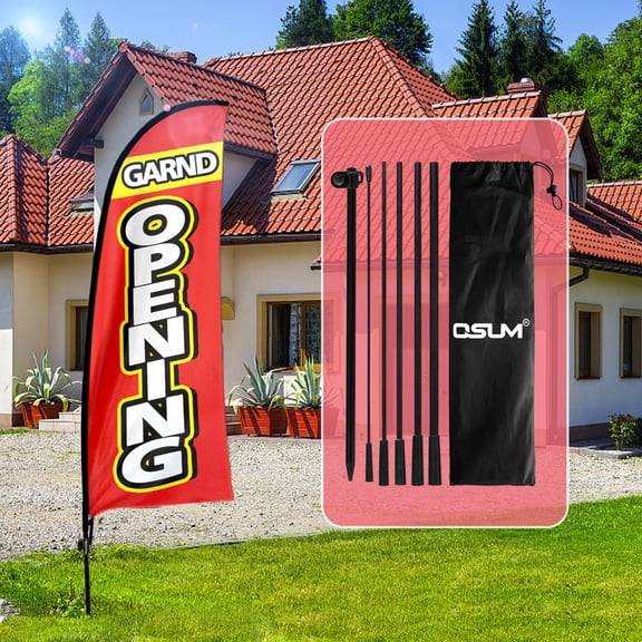 QSUM Garnd Opening Themed Swooper Flag, 7FT Garnd Opening Banner Feather Flag with Carbon Fiber Pole Kit/Ground Stake, Garnd Opening Signs for Business Advertising