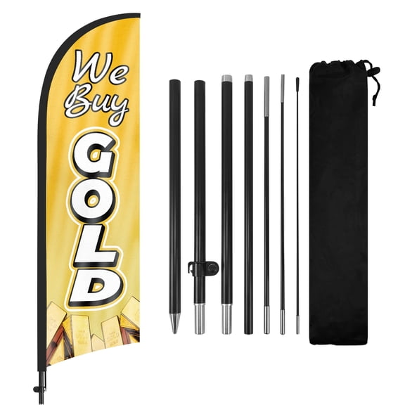QSUM Gold Buyers Themed Feather Flag,7FT 
Cash for Gold Advertising Swooper Flag, Vivid Color and Fade Proof Businesses Signs
