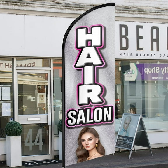 QSUM Hair Salon Themed Swooper Flag, 8FT Hair Salon Advertising Feather Flag, Hair Salon Banner Signs for Businesses and Storefronts(Flagpole NOT Included)