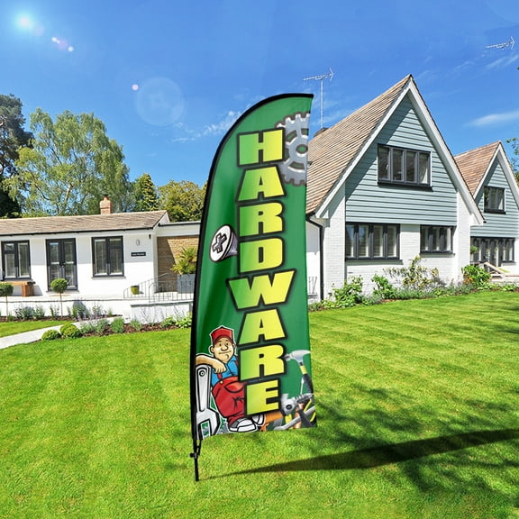 QSUM Hardware Store Feather Flag Kit,7FT Hardware Home Improvement Shop Advertising Banner, Hardware Center Promotion Businesses Signs