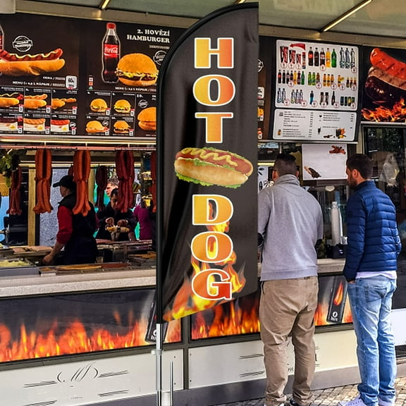 QSUM Hot Dog Flag ,8FT Hot Dog Signs for Business, Hot Dog Swooper Flag for Food Restaurant Advertising(ONLY FLAG)
