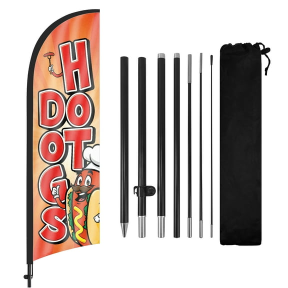 QSUM Hot Dog Sign Feather Flag with Pole Kit,8.2FT Hot Dog Decoration Display, Hot Dog Business Sign,Hot Dog Swooper Flag