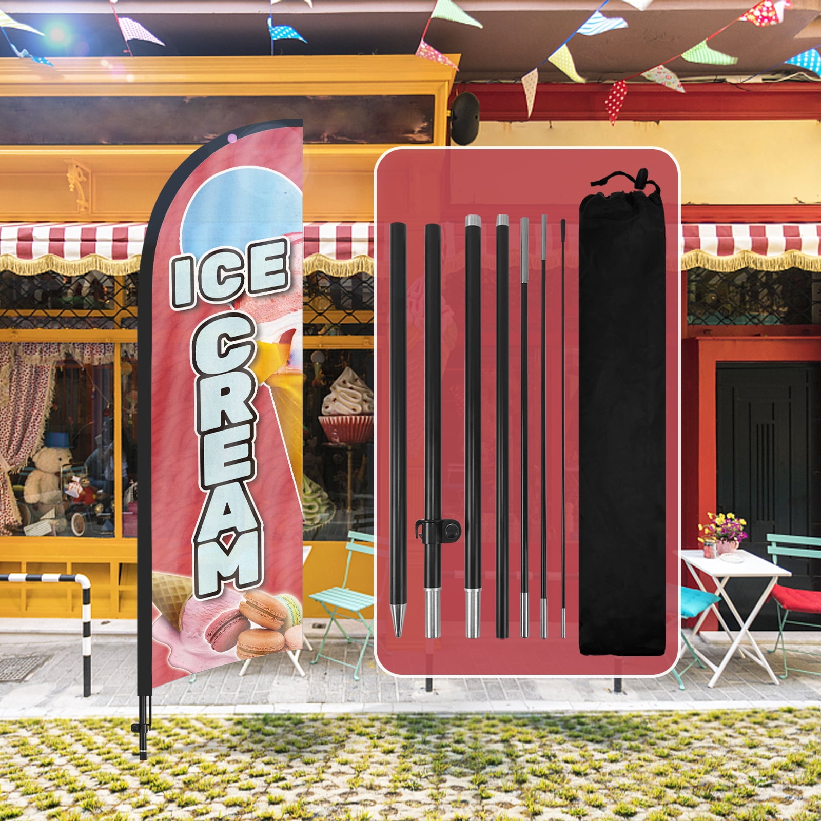 QSUM Ice Cream Sign Feather Flag with Pole Kit,7FT Ice Cream Decoration ...