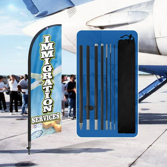 QSUM Immigration Services Themed Feather Flag, 11FT Immigration Services Advertising Swooper Flag, Vivid Color and Fade Proof Immigration Services Signs for Businesses (Flagpole Not Included)