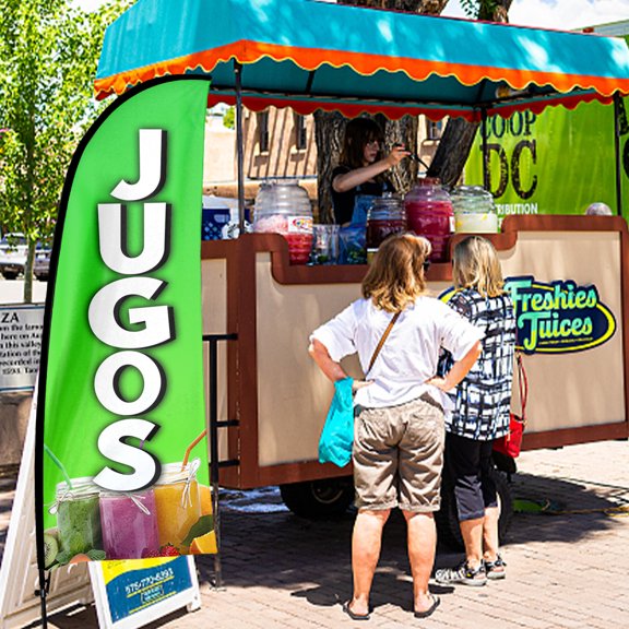 QSUM Jugos Feather Flag Kit,7FT Juice Shop Advertising Banner Restaurant Business Signs