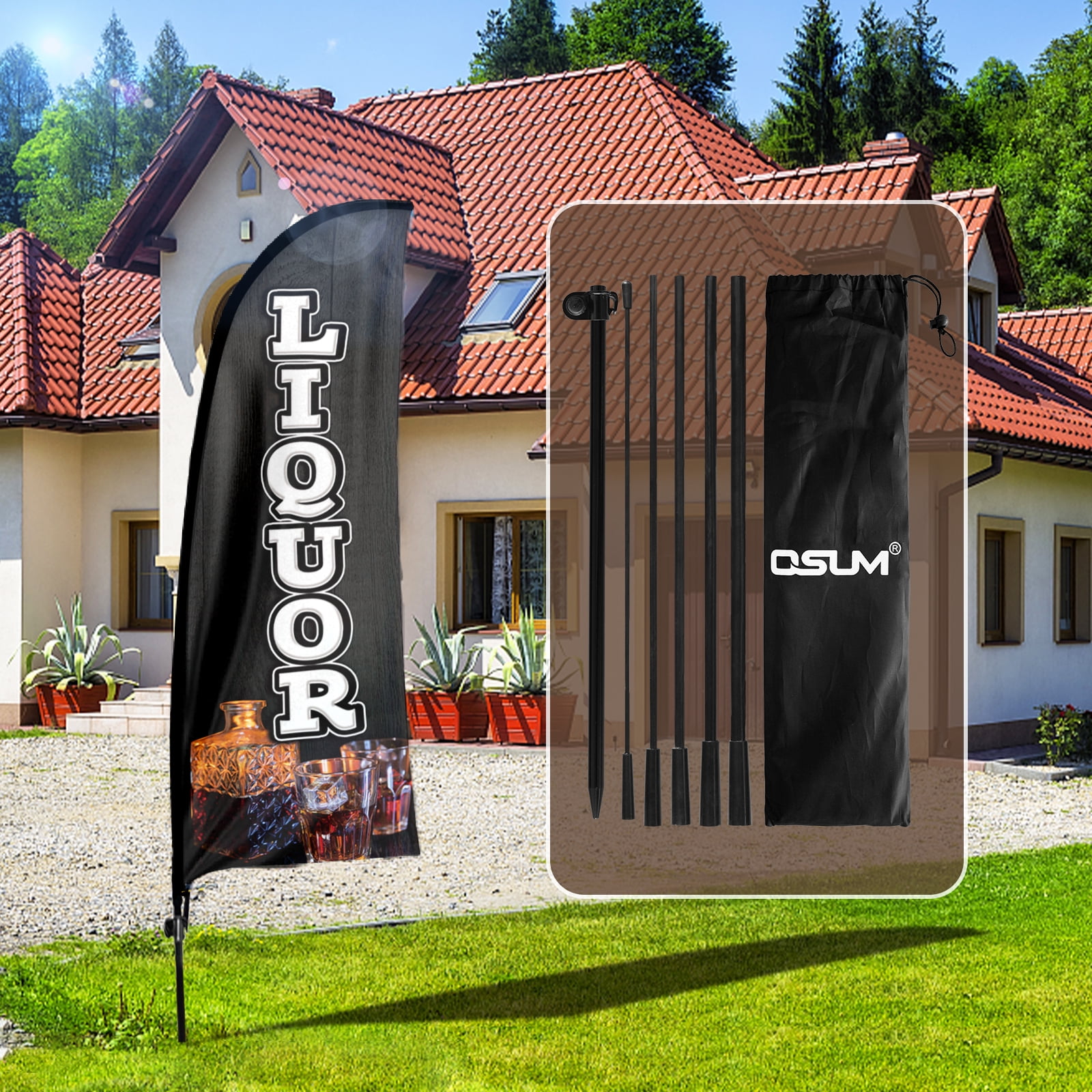 QSUM 7FT Liquor Feather Flag Pole Kit, Durable Advertising Display ...