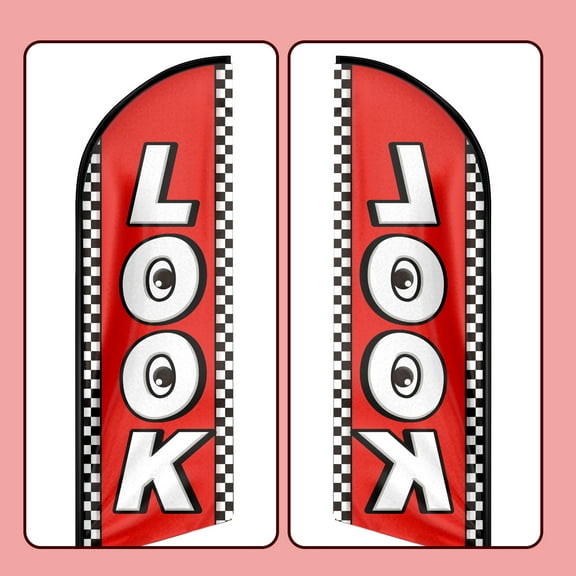 QSUM Look Sign Feather Flag,8ft Look Outdoor Advertising Flag, Look Business Sign,Look Swooper FlagFlag Only