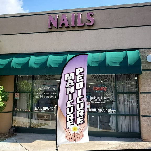 QSUM Manicure Pedicure Swooper Flag, 7FT Manicure Pedicure Advertising Feather Flag with Pole Kit, Manicure Pedicure Business Sign