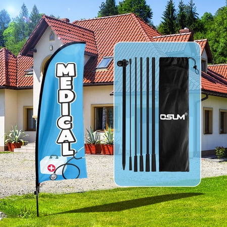QSUM Medical Sign Feather Flag with Pole Kit,7FT Medical Decoration Display, Medical Business Sign,Medical Swooper Flag
