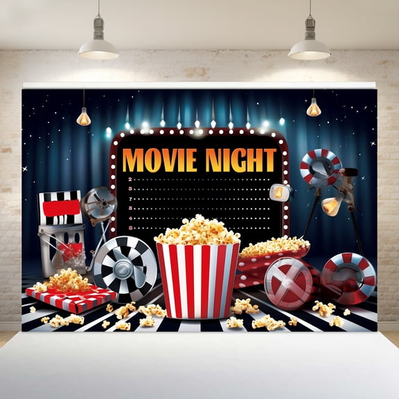 QSUM Movie Night Themed Wallpaper Backdrop - 100cm/39" x 150cm/59" - Use as a gift, photography, birthday event or holiday decoration, celebration (popular)