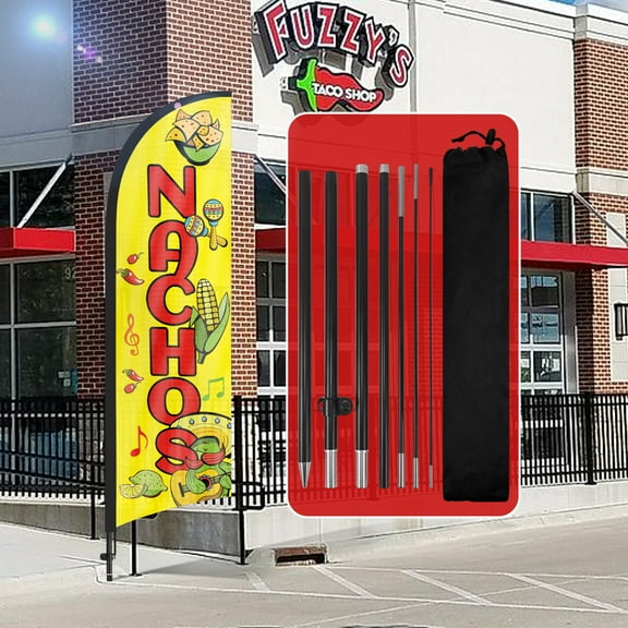 QSUM Nachos Sign Feather Flag with Pole Kit,7FT Nachos Decoration Display, Nachos Business Sign,Nachos Swooper Flag