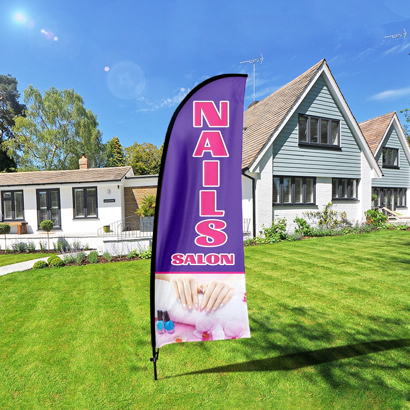 QSUM Nails Salon Sign Feather Flag with Pole Kit,7FT Nails Salon Decoration Display, Nails Salon Business Sign,Nails Salon Swooper Flag，Advertising Flag