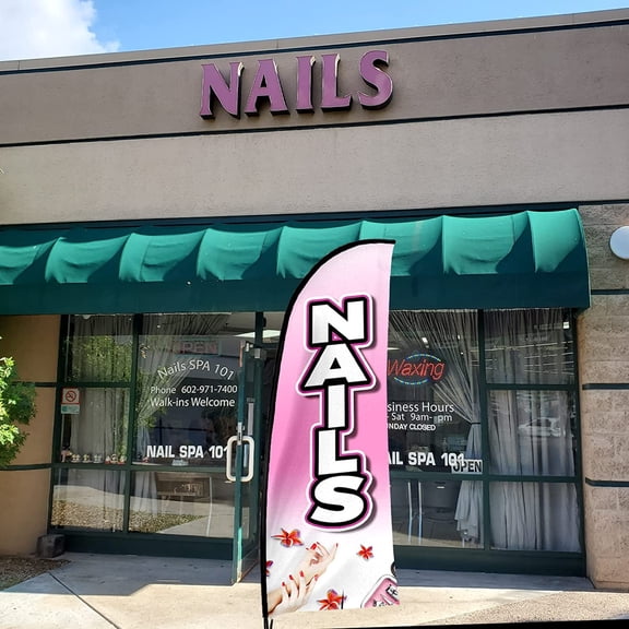 QSUM Nails Themed Swooper Flag, 7FT Nails Advertising Feather Flag with Pole Kit, Ground Spike, Nails Signs for Businesses and Storefronts