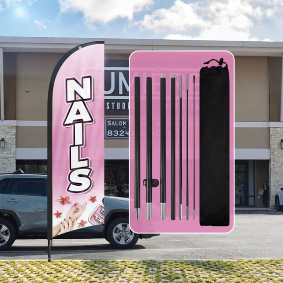 QSUM Nails Themed Swooper Flag, 7FT Nails Advertising Feather Flag with Pole Kit, Ground Spike, Nails Signs for Businesses and Storefronts