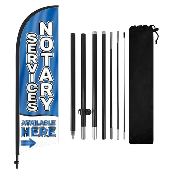 QSUM Notary Services Sign Feather Flag with Pole Kit,7FT Notary Services Decoration Display, Notary Services Business Sign,Notary Services Swooper Flag