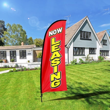 QSUM Now Leasing Sign Feather Flag with Pole Kit,7FT Now Leasing Decoration Display, Now Leasing Business Sign,Now Leasing Swooper Flag,Advertising Flag
