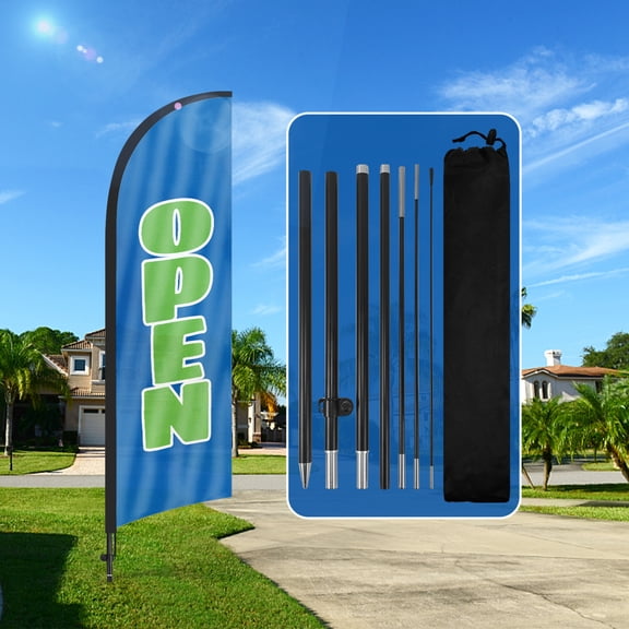 QSUM Now Open Feather Flag for Business, Open Themed Swooper Flag with Pole Kit,7FT Open Themed Advertising Feather Flag Banner For Store