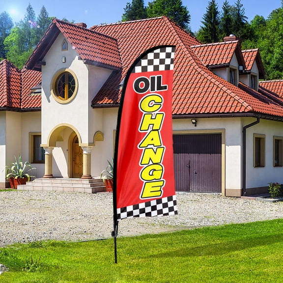 QSUM Oil Change Service Feather Flag Kit,7FT Auto Repair Shop Advertising Banner, Auto Body Shop Business Signs