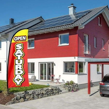 QSUM Open 24 Hours Advertising Feather Flag, Open 24 Hours Swooper Banner for Store Sales,7FT Open 24 Hours Feather Flag and Pole Kit(Red)