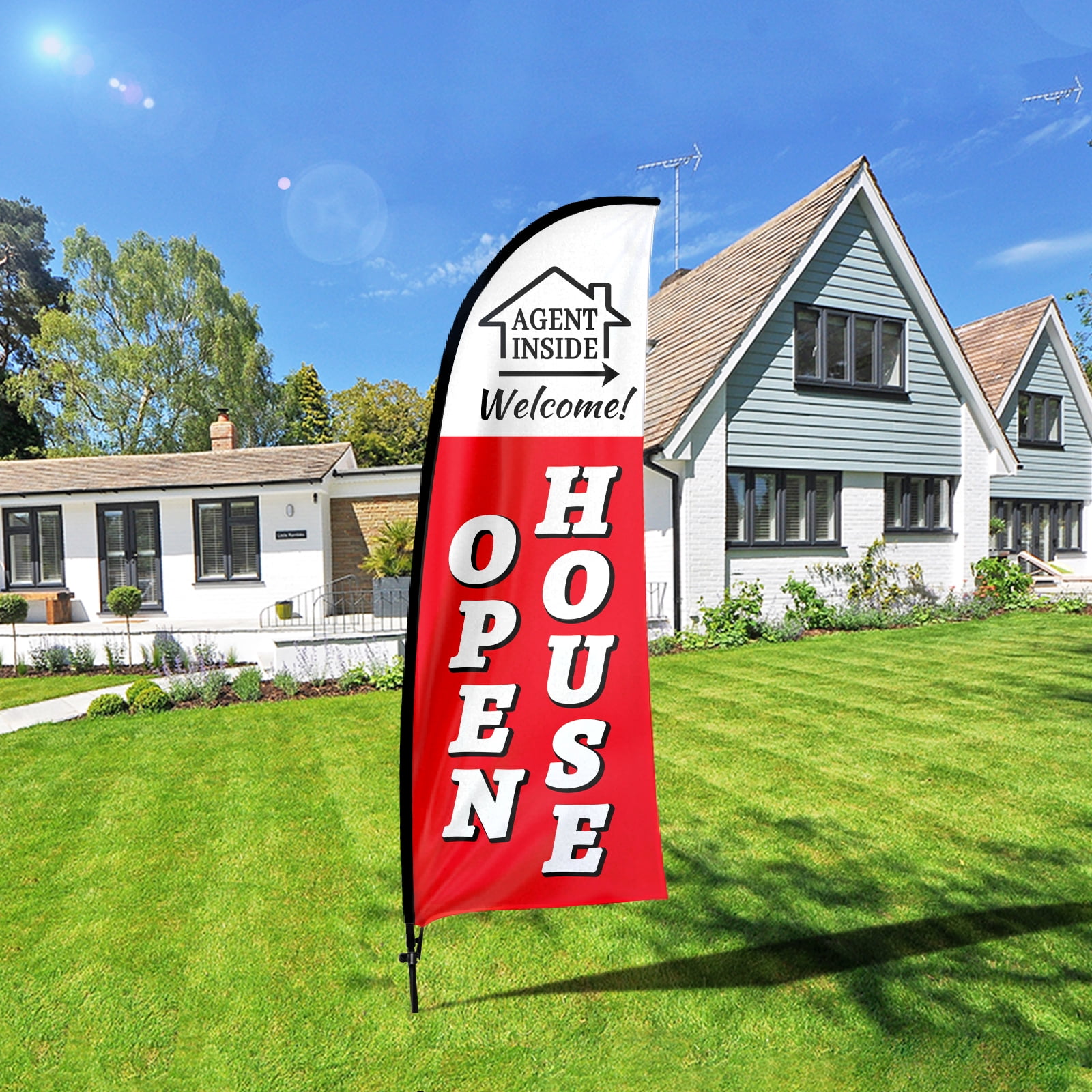 QSUM Open House Sign Feather Flag with Pole Kit,7FT Open House ...