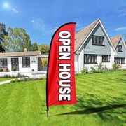 QSUM Open House Sign Feather Flag with Pole Kit,7FT Open House Decoration Display, Open House Business Sign,Open House Swooper Flag red-6